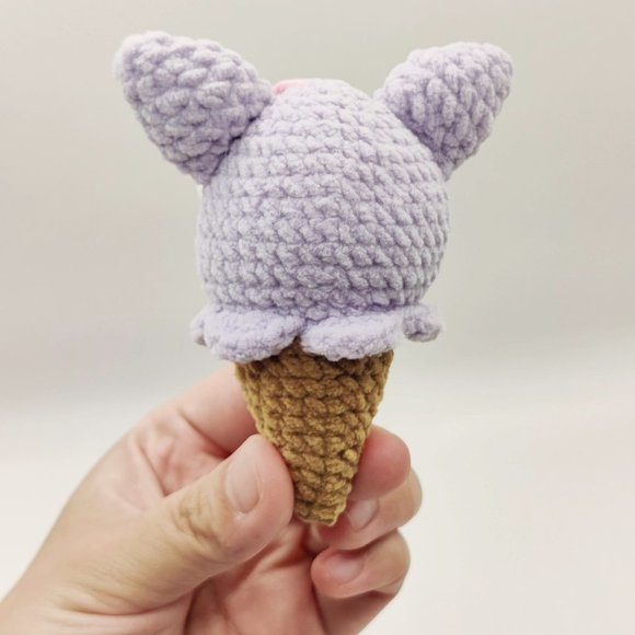 Handmade Amigurumi Crochet Sanrio Kuromi Ice Cream Cone - Picture 4 of 9